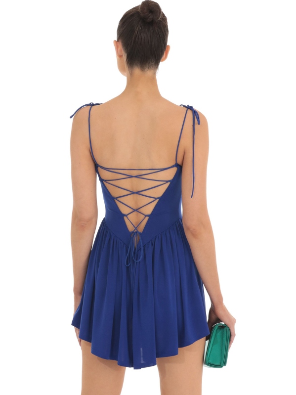 Aveline Corset Pull on Dress in Blue | Lavender