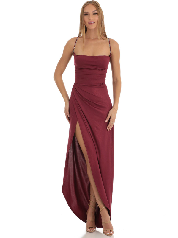 Avalora Luxe Slinky Maxi Dress in Light Wine | Lavender