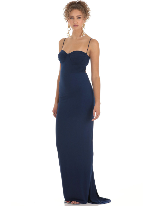 Winifred Pull-on Maxi Dress in Navy | Lavender