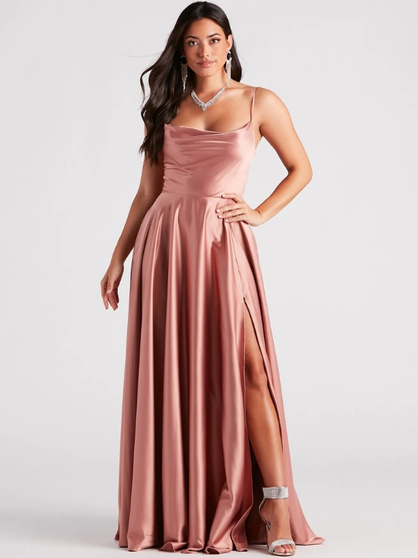Esmeralda Coral Satin Lace-Up Dress in Rose Pink
