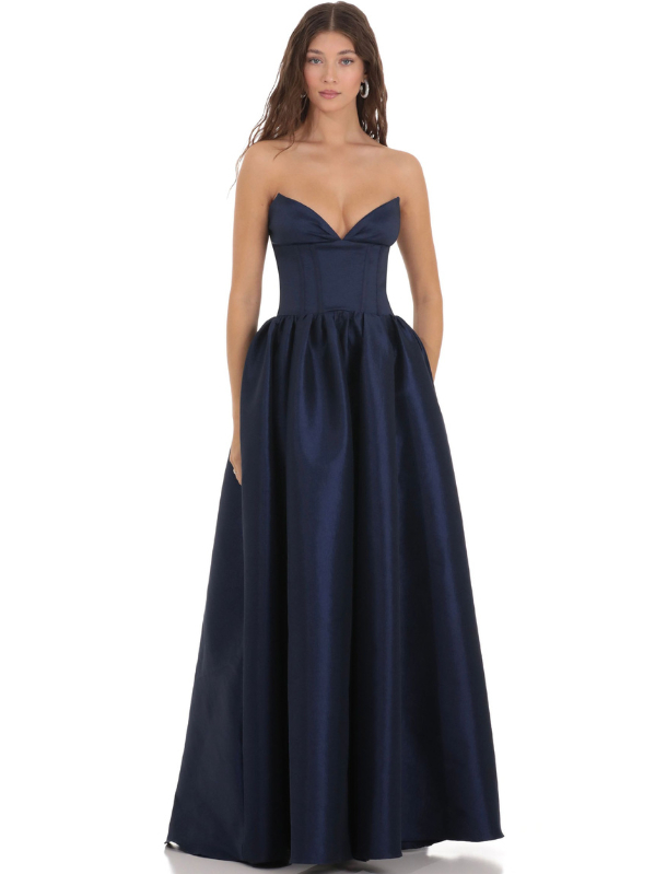 Marley Corset Gown Dress in Navy