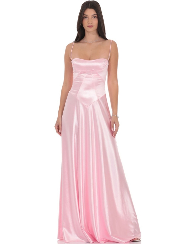 Karla Satin Maxi Dress in Pink